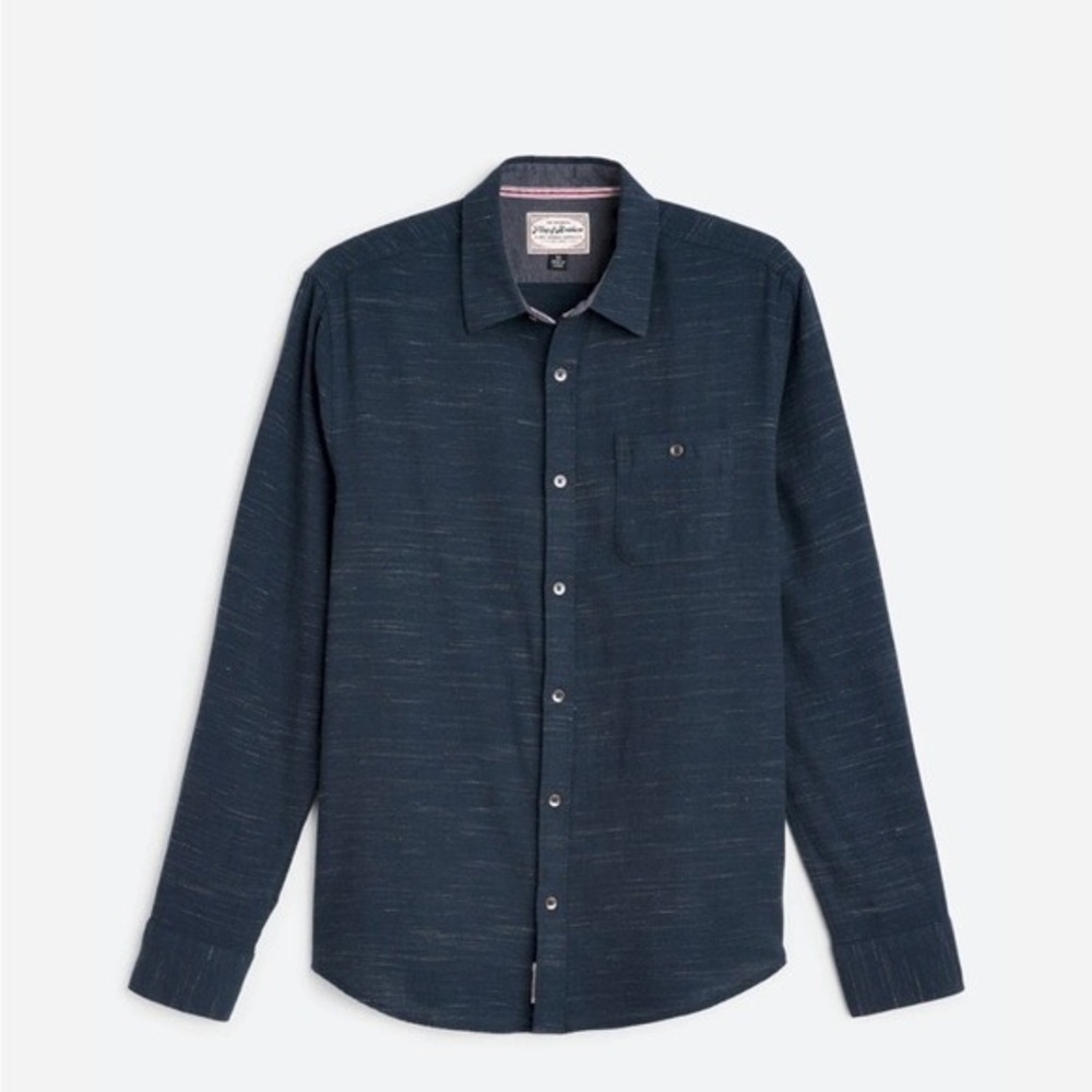 Flag & Anthem Mens Large Navy Blue Slub Cotton Long Sleeve Button Down Shirt